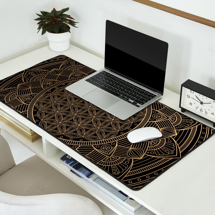 The Flower of Life Black Gold Mandala Desk Mat Gallery Image 2
