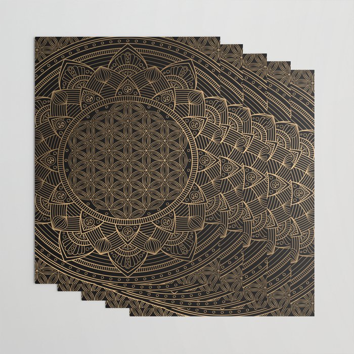The Flower of Life Black Gold Mandala Wrapping Paper Gallery Image 3