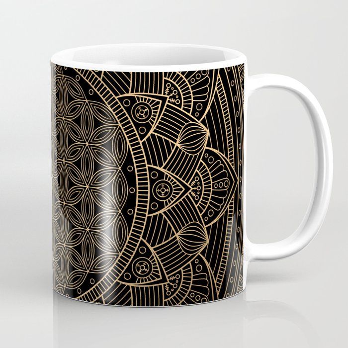 The Flower of Life Black Gold Mandala Coffee Mug Gallery Image 1