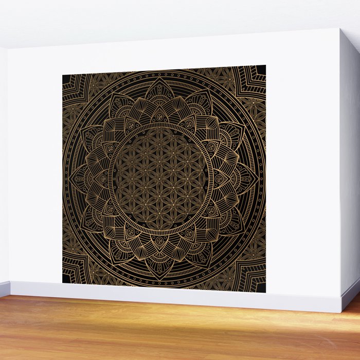 The Flower of Life Black Gold Mandala Wall Mural Gallery Image 2
