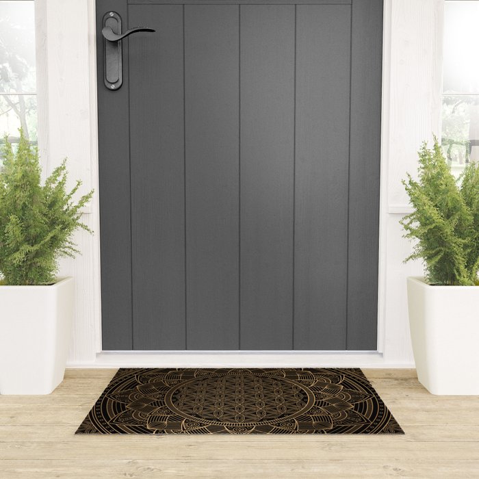 The Flower of Life Black Gold Mandala Welcome Mat Gallery Image 3