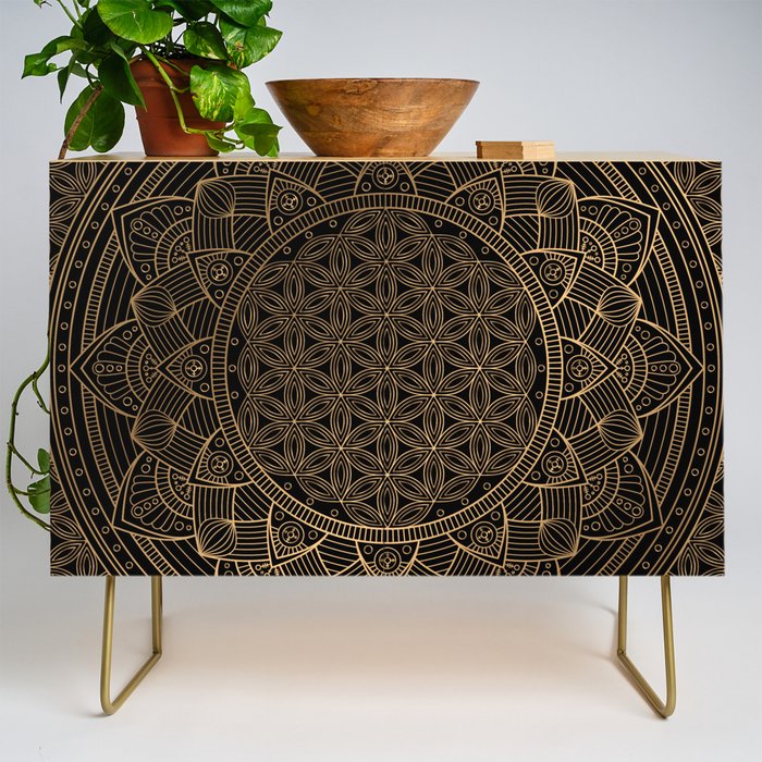 The Flower of Life Black Gold Mandala Credenza Gallery Image 1
