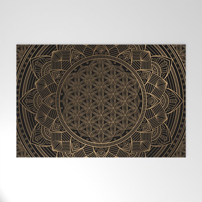The Flower of Life Black Gold Mandala Welcome Mat Gallery Image 1