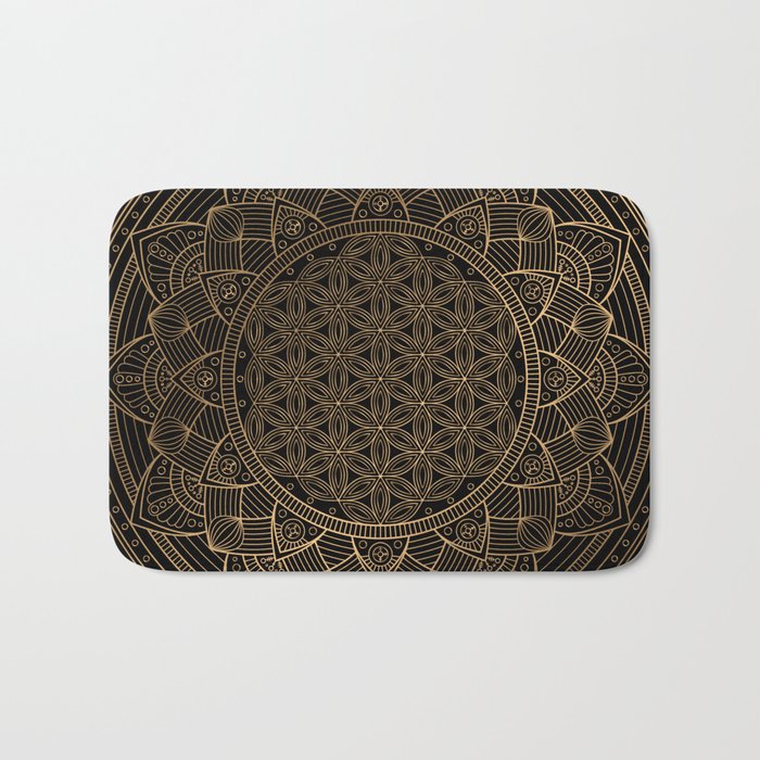 The Flower of Life Black Gold Mandala Bath Mat