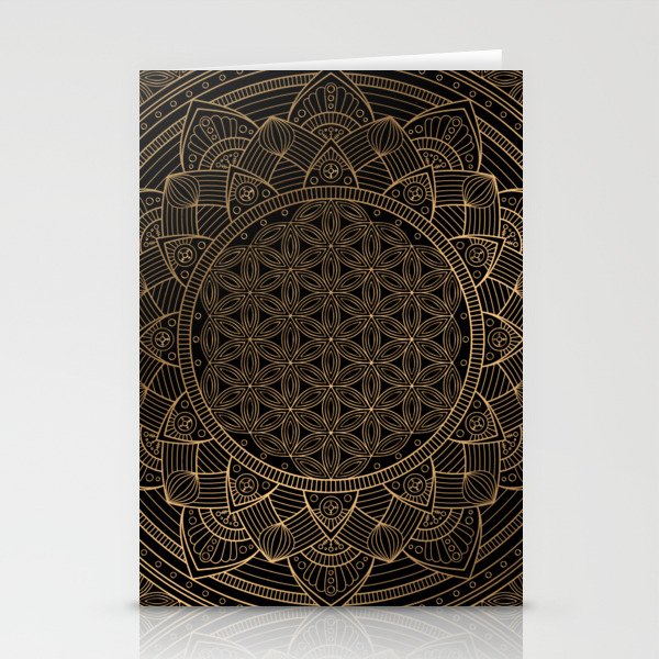 The Flower of Life Black Gold Mandala Stationery Card Gallery Image 2