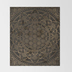 The Flower of Life Black Gold Mandala Throw Blanket Gallery Image 2