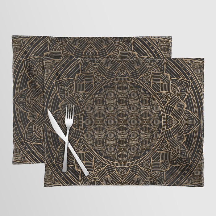 The Flower of Life Black Gold Mandala Placemat Gallery Image 1