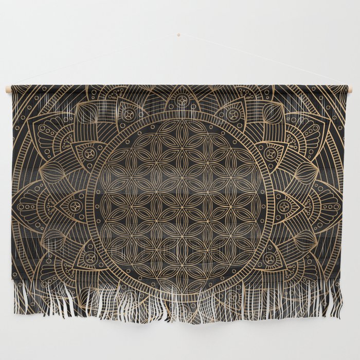 The Flower of Life Black Gold Mandala Wall Hanging Gallery Image 1
