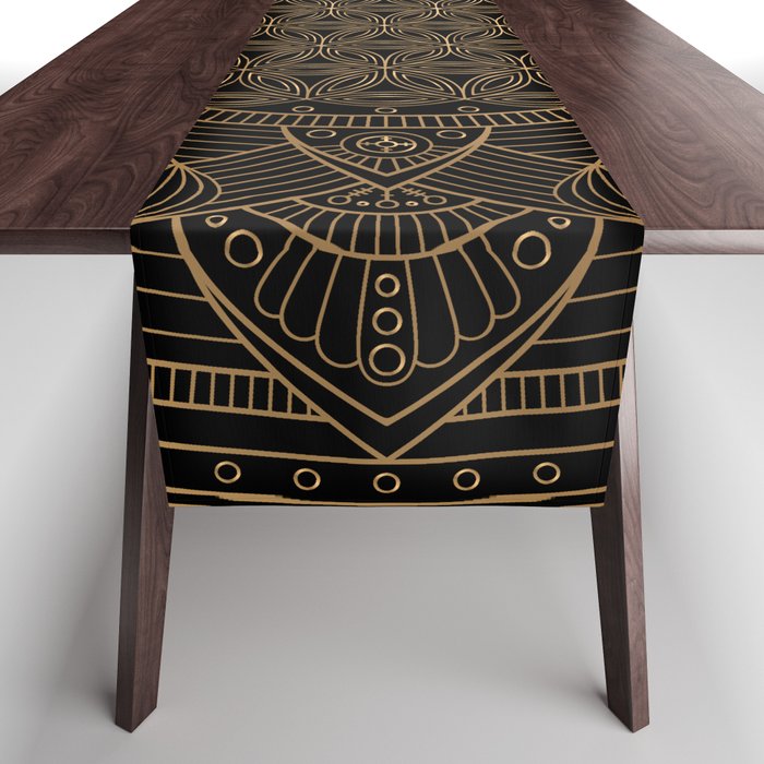 The Flower of Life Black Gold Mandala Table Runner Gallery Image 1