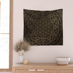 The Flower of Life Black Gold Mandala Wall Tapestry Gallery Image 2