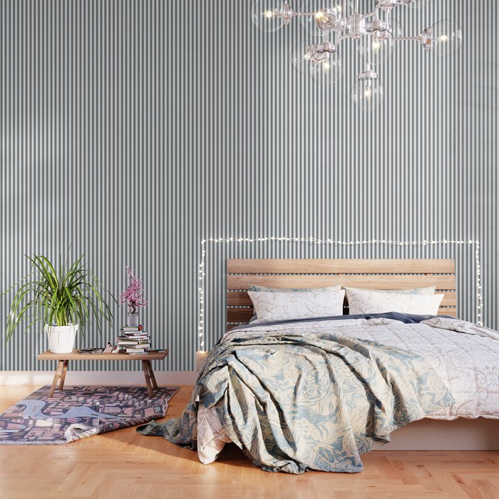 Large Smoke Grey and White Vertical Cabana Tent Stripes Wallpaper Gallery Image 3