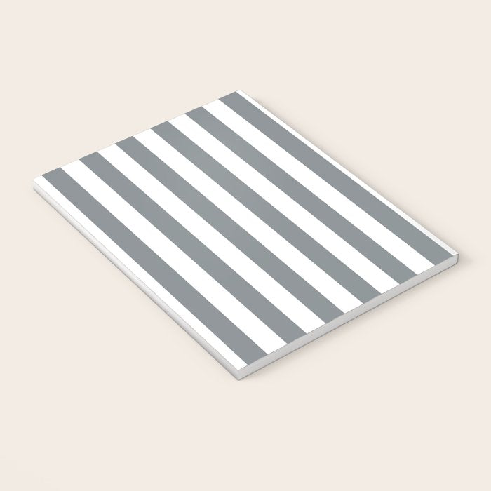 Large Smoke Grey and White Vertical Cabana Tent Stripes Notebook Gallery Image 3