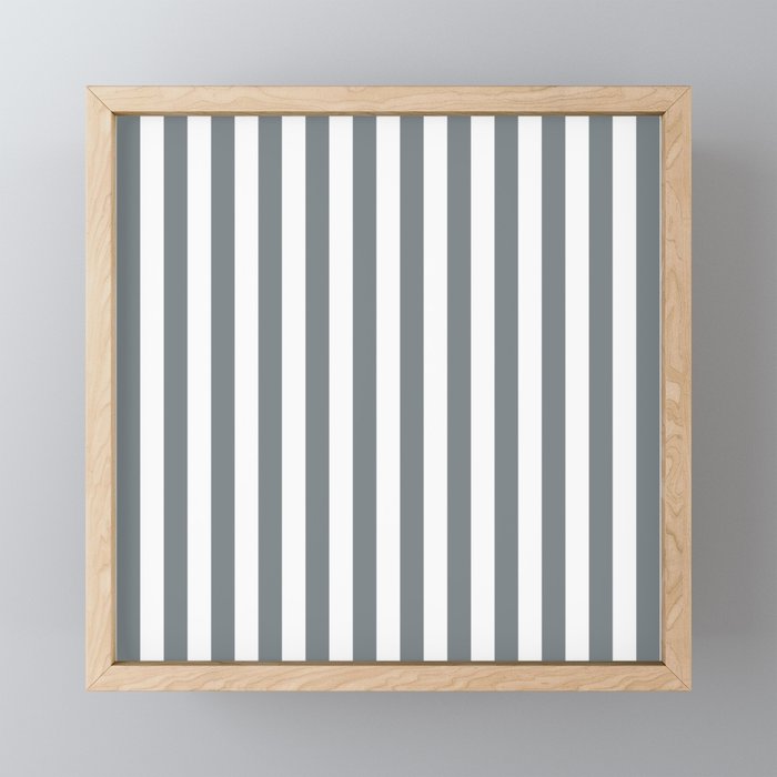 Large Smoke Grey and White Vertical Cabana Tent Stripes Mini Art Print Gallery Image 1