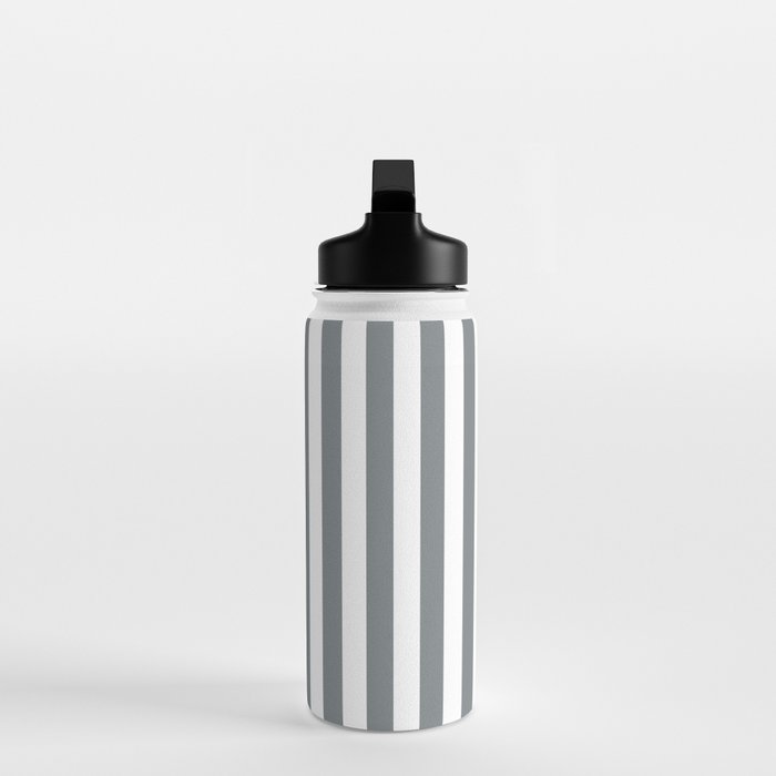 Large Smoke Grey and White Vertical Cabana Tent Stripes Water Bottle Gallery Image 3