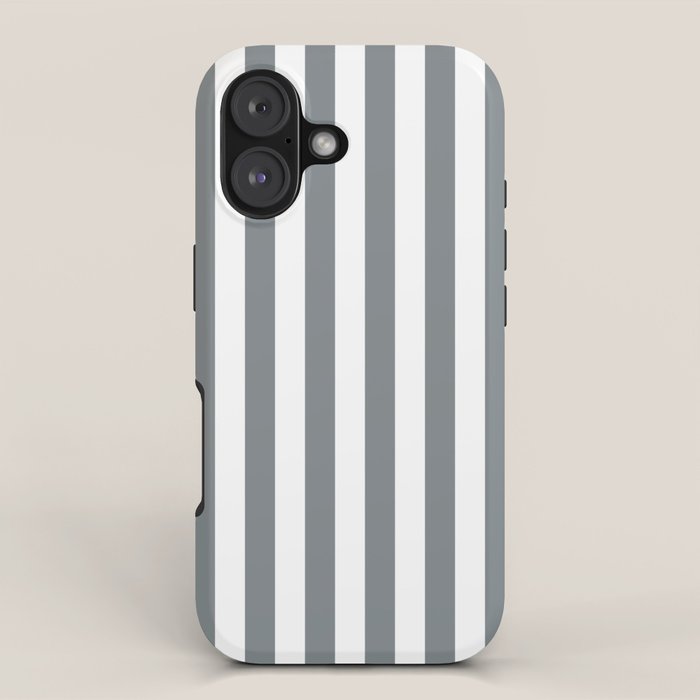 Large Smoke Grey and White Vertical Cabana Tent Stripes iPhone Case Gallery Image 1