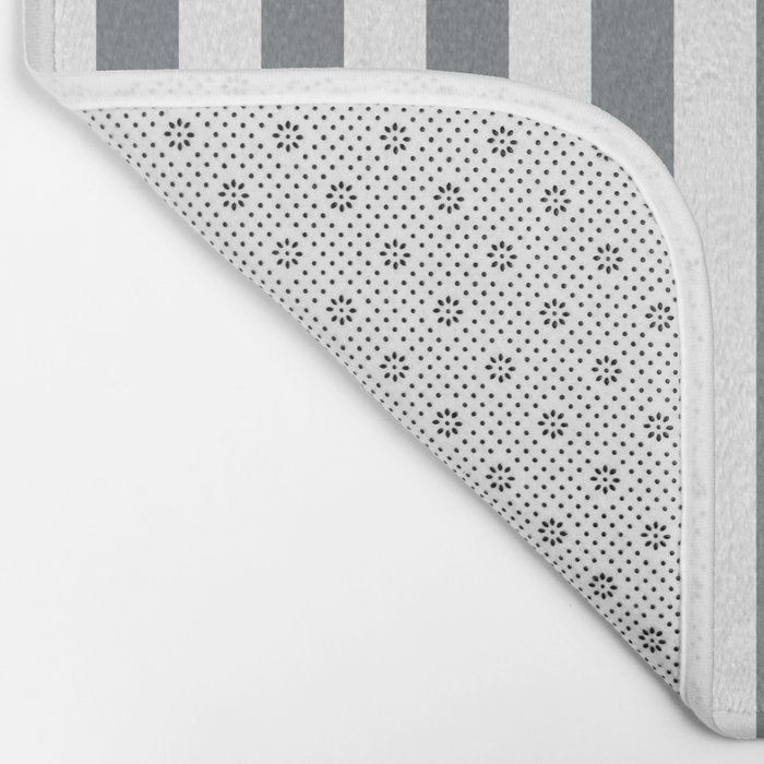 Large Smoke Grey and White Vertical Cabana Tent Stripes Bath Mat Gallery Image 2