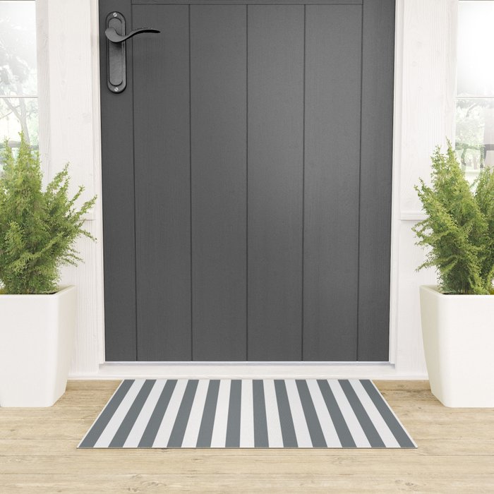 Large Smoke Grey and White Vertical Cabana Tent Stripes Welcome Mat Gallery Image 3