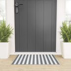 Large Smoke Grey and White Vertical Cabana Tent Stripes Welcome Mat Gallery Image 3