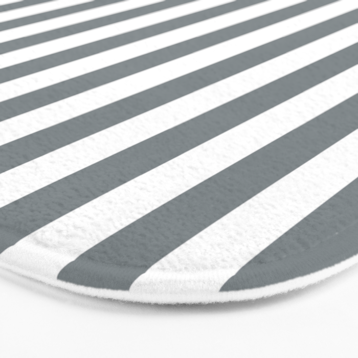 Large Smoke Grey and White Vertical Cabana Tent Stripes Bath Mat Gallery Image 3