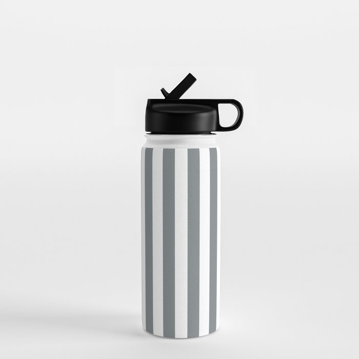 Large Smoke Grey and White Vertical Cabana Tent Stripes Water Bottle Gallery Image 1