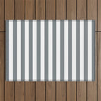 Large Smoke Grey and White Vertical Cabana Tent Stripes Outdoor Rug Gallery Image 1