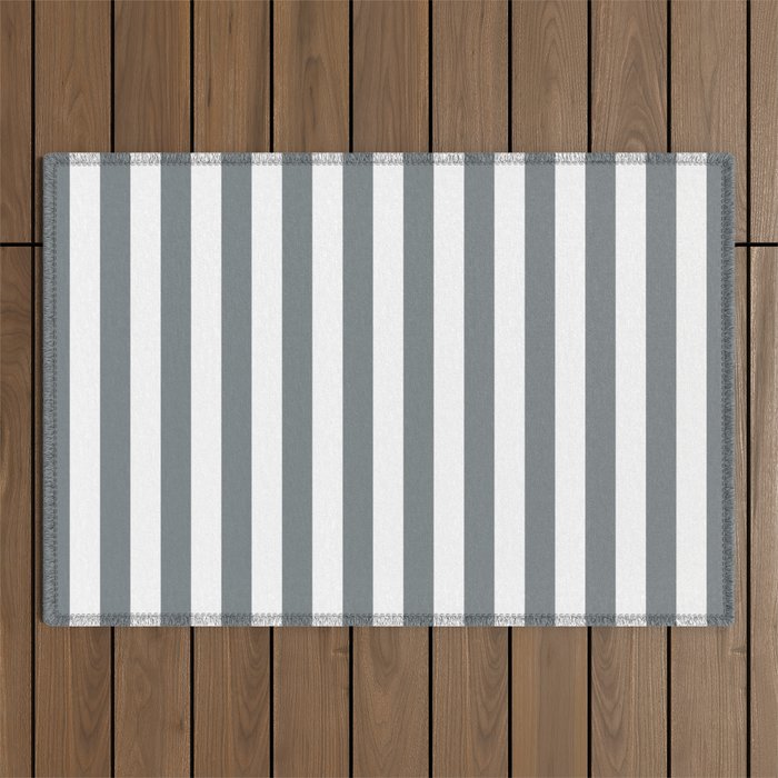 Large Smoke Grey and White Vertical Cabana Tent Stripes Outdoor Rug Gallery Image 1