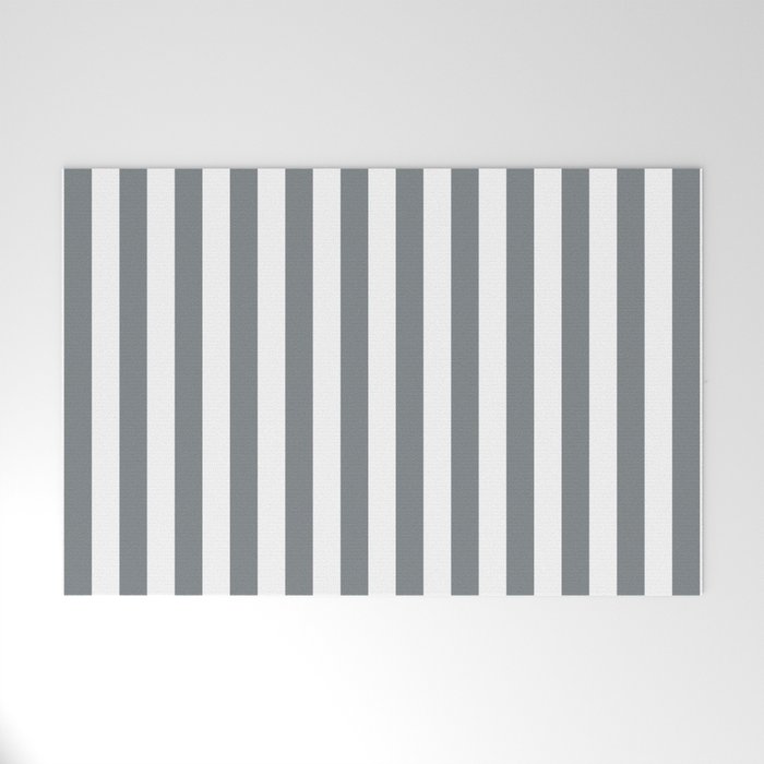 Large Smoke Grey and White Vertical Cabana Tent Stripes Welcome Mat Gallery Image 1