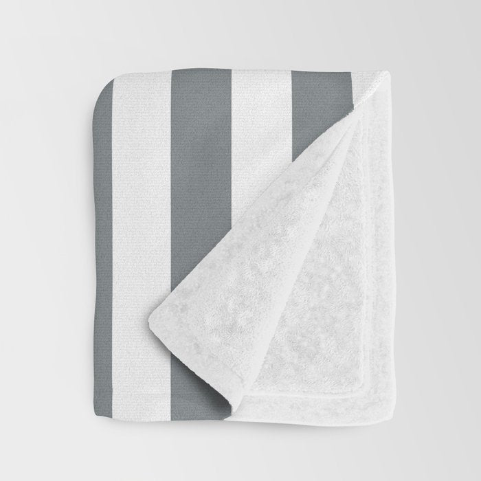 Large Smoke Grey and White Vertical Cabana Tent Stripes Throw Blanket Gallery Image 3