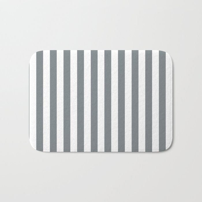 Large Smoke Grey and White Vertical Cabana Tent Stripes Bath Mat Gallery Image 1