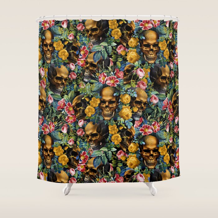 Skull and Flowers Pattern Shower Curtain Gallery Image 1