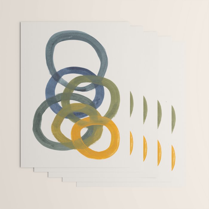 Minimalist Mid Century Modern Colorful Rings Navy Blue Yellow Olive Green Spirals by Ejaaz Haniff Wrapping Paper Gallery Image 3