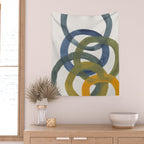 Minimalist Mid Century Modern Colorful Rings Navy Blue Yellow Olive Green Spirals by Ejaaz Haniff Wall Tapestry Gallery Image 2