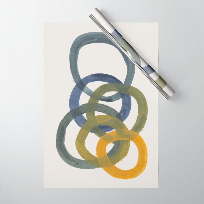 Minimalist Mid Century Modern Colorful Rings Navy Blue Yellow Olive Green Spirals by Ejaaz Haniff Wrapping Paper Gallery Image 1