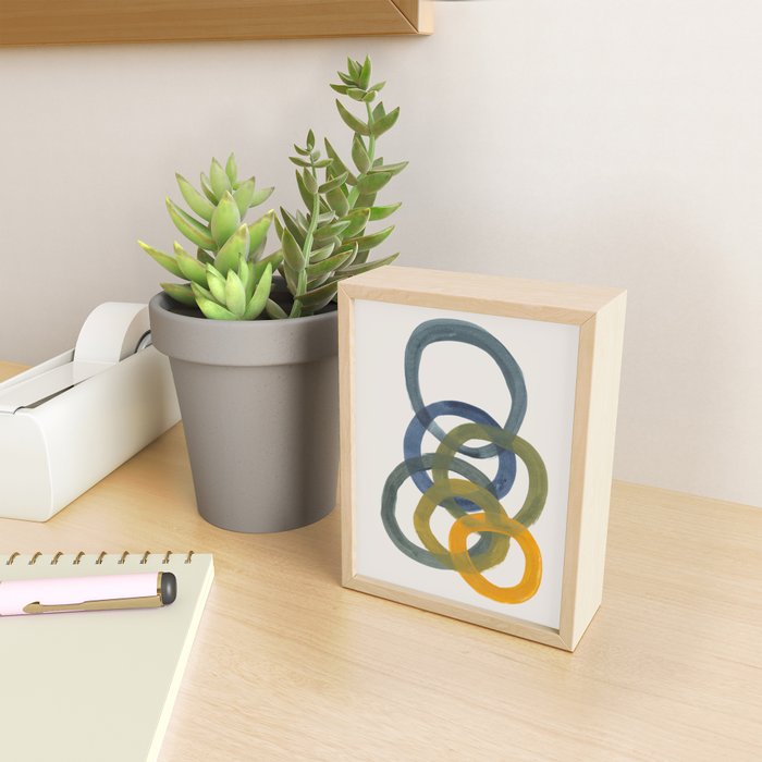Minimalist Mid Century Modern Colorful Rings Navy Blue Yellow Olive Green Spirals by Ejaaz Haniff Mini Art Print Gallery Image 2