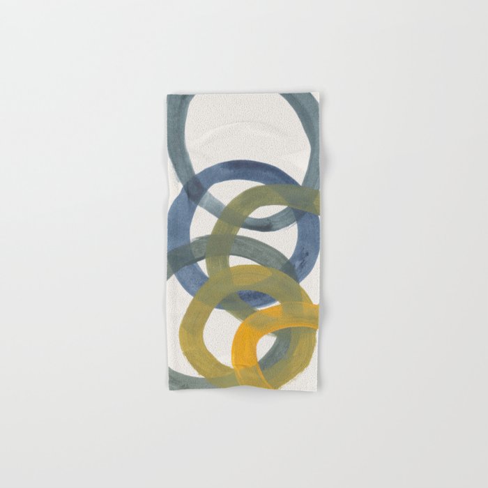 Minimalist Mid Century Modern Colorful Rings Navy Blue Yellow Olive Green Spirals by Ejaaz Haniff Bath Towel Gallery Image 1