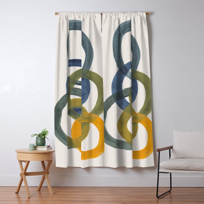 Minimalist Mid Century Modern Colorful Rings Navy Blue Yellow Olive Green Spirals by Ejaaz Haniff Window Curtain Gallery Image 5