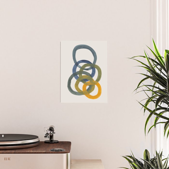 Minimalist Mid Century Modern Colorful Rings Navy Blue Yellow Olive Green Spirals by Ejaaz Haniff Poster Gallery Image 2