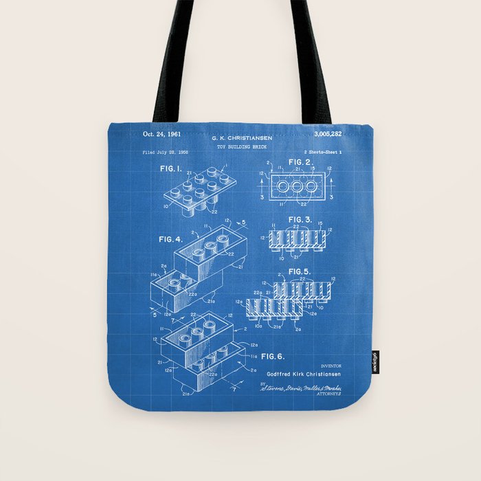 Legos Patent - Legos Brick Art - Blueprint Tote Bag Gallery Image 1