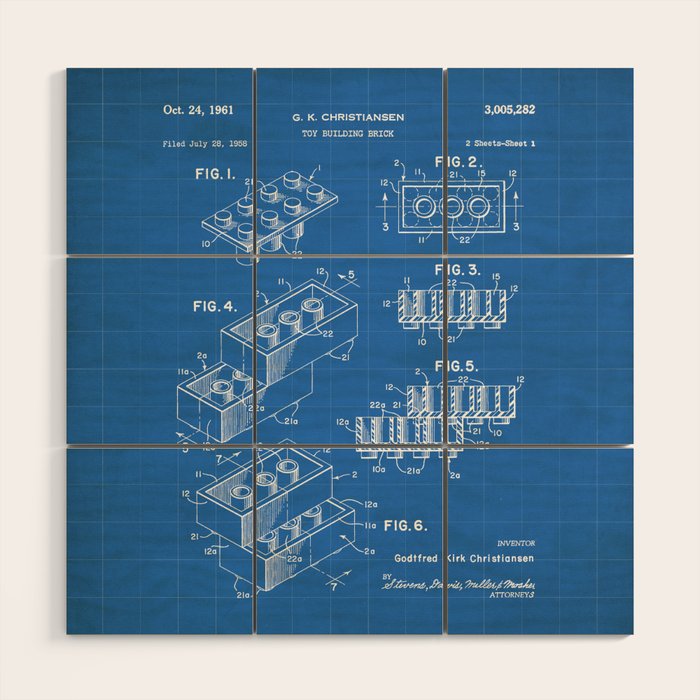Legos Patent - Legos Brick Art - Blueprint Wood Wall Art Gallery Image 1