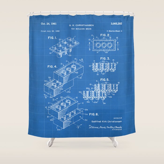 Legos Patent - Legos Brick Art - Blueprint Shower Curtain Gallery Image 1
