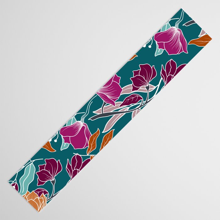 Colorful Floral Jungle, Green, Teal, Magenta and Orange, Flower Prints Table Runner Gallery Image 3