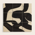 Mid Century Modern Minimalist Abstract Art Brush Strokes Black & White Ink Art Maze Wood Wall Art Gallery Image 1