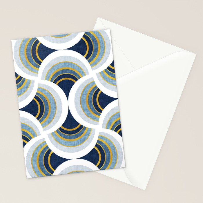 Art deco scallop elegance // blue geometric shapes golden textured lines Stationery Card Gallery Image 2