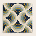 Art deco scallop elegance // blue geometric shapes golden textured lines Wood Wall Art Gallery Image 1