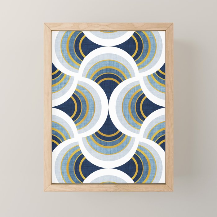 Art deco scallop elegance // blue geometric shapes golden textured lines Mini Art Print Gallery Image 1