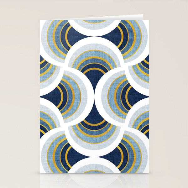 Art deco scallop elegance // blue geometric shapes golden textured lines Stationery Card Gallery Image 1