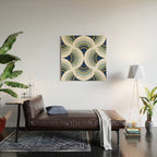 Art deco scallop elegance // blue geometric shapes golden textured lines Wood Wall Art Gallery Image 2