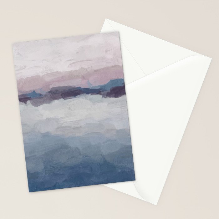 Oceans Away - Plum Purple Lavender Blue Abstract Painting Waves Cloud Horizon Modern Art Stationery Card Gallery Image 2