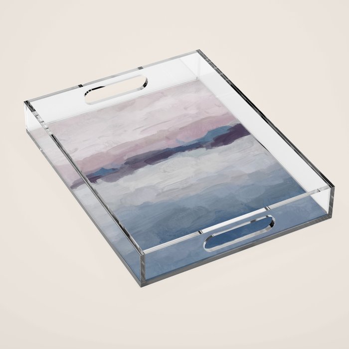 Oceans Away - Plum Purple Lavender Blue Abstract Painting Waves Cloud Horizon Modern Art Acrylic Tray Gallery Image 1