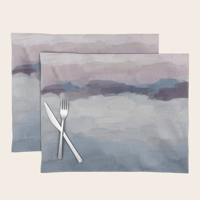 Oceans Away - Plum Purple Lavender Blue Abstract Painting Waves Cloud Horizon Modern Art Placemat Gallery Image 1